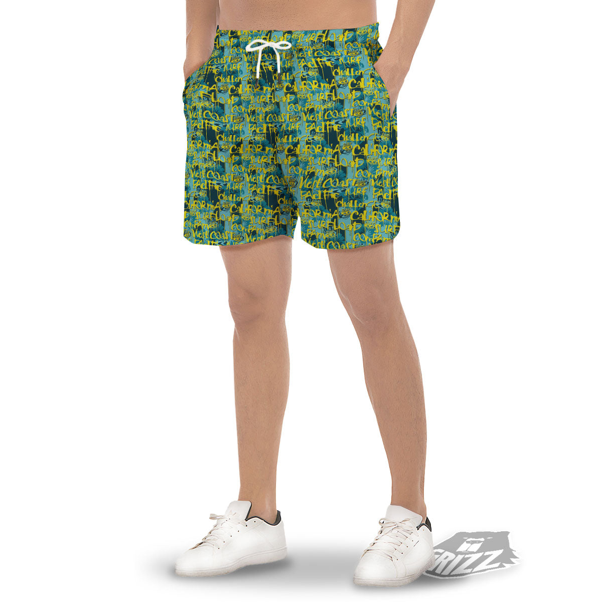 Surfing Graffiti Print Pattern Men's Gym Shorts-grizzshop