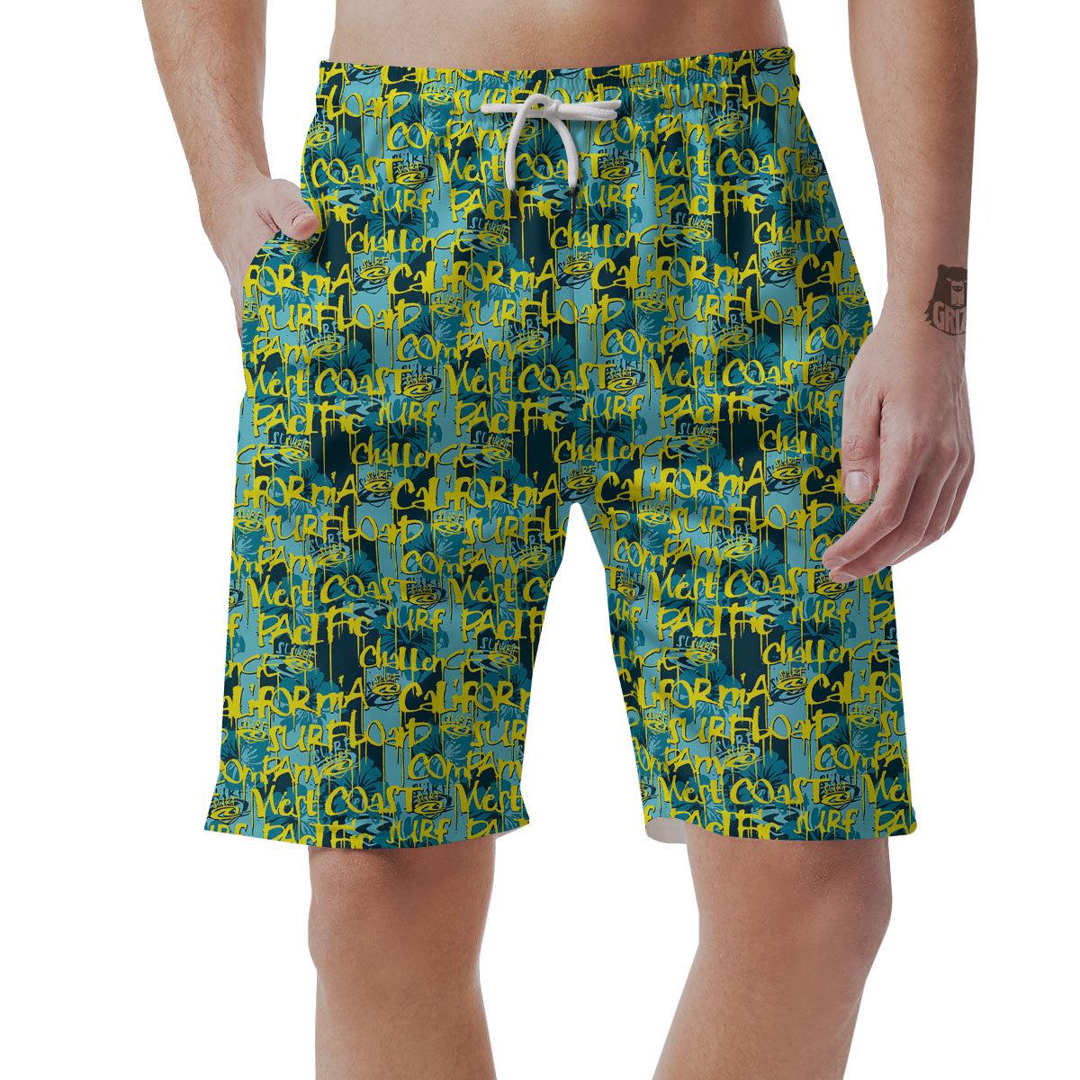 Surfing Graffiti Print Pattern Men's Shorts-grizzshop