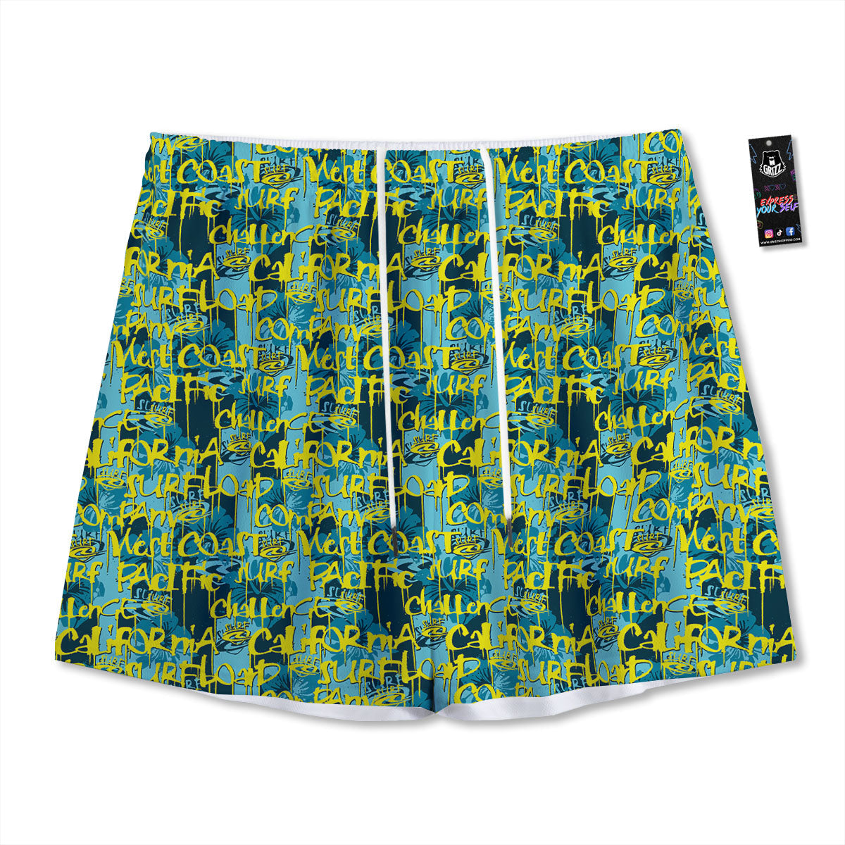 Surfing Graffiti Print Pattern Mesh Shorts
