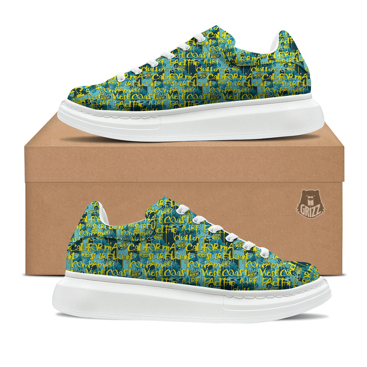 Surfing Graffiti Print Pattern Platform Shoes-grizzshop