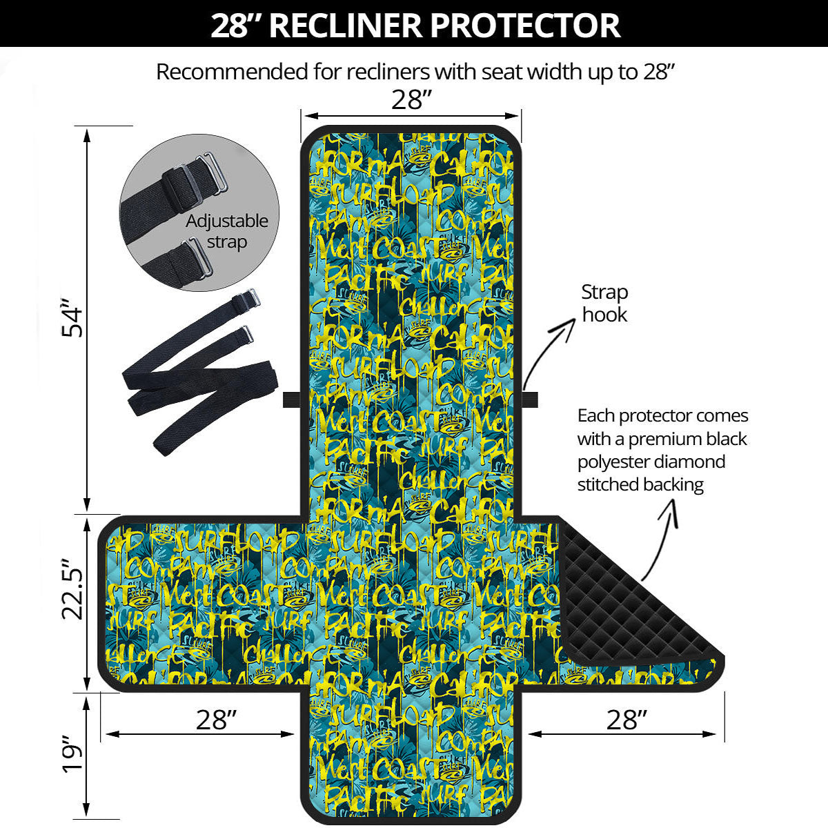 Surfing Graffiti Print Pattern Recliner Protector-grizzshop