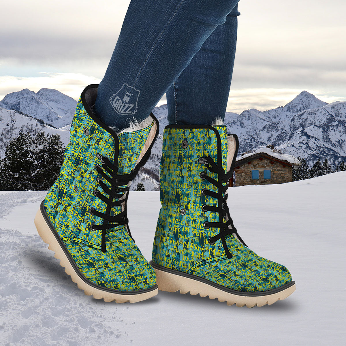 Surfing Graffiti Print Pattern Snow Boots-grizzshop