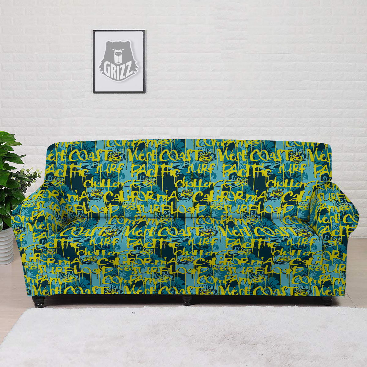 Surfing Graffiti Print Pattern Sofa Cover-grizzshop