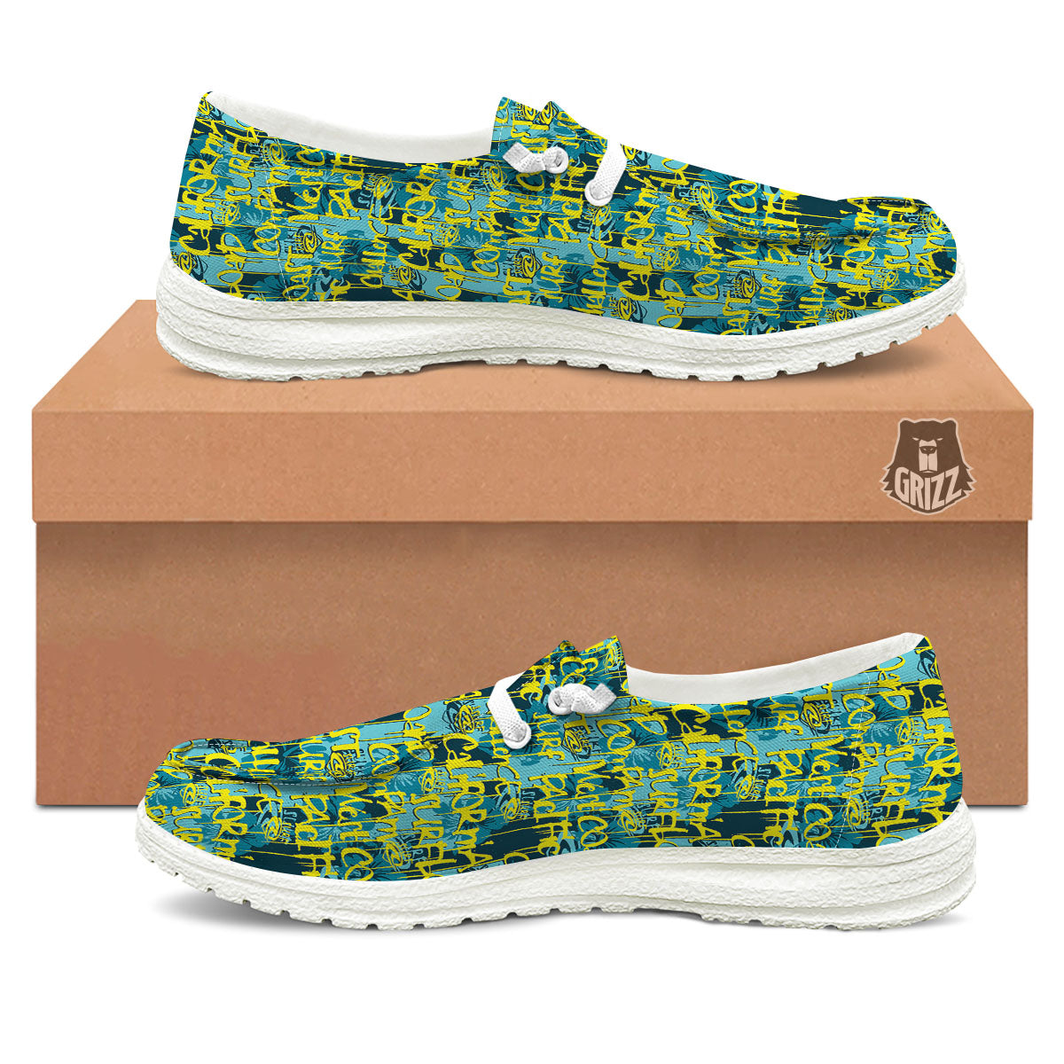 Surfing Graffiti Print Pattern White Loafers-grizzshop