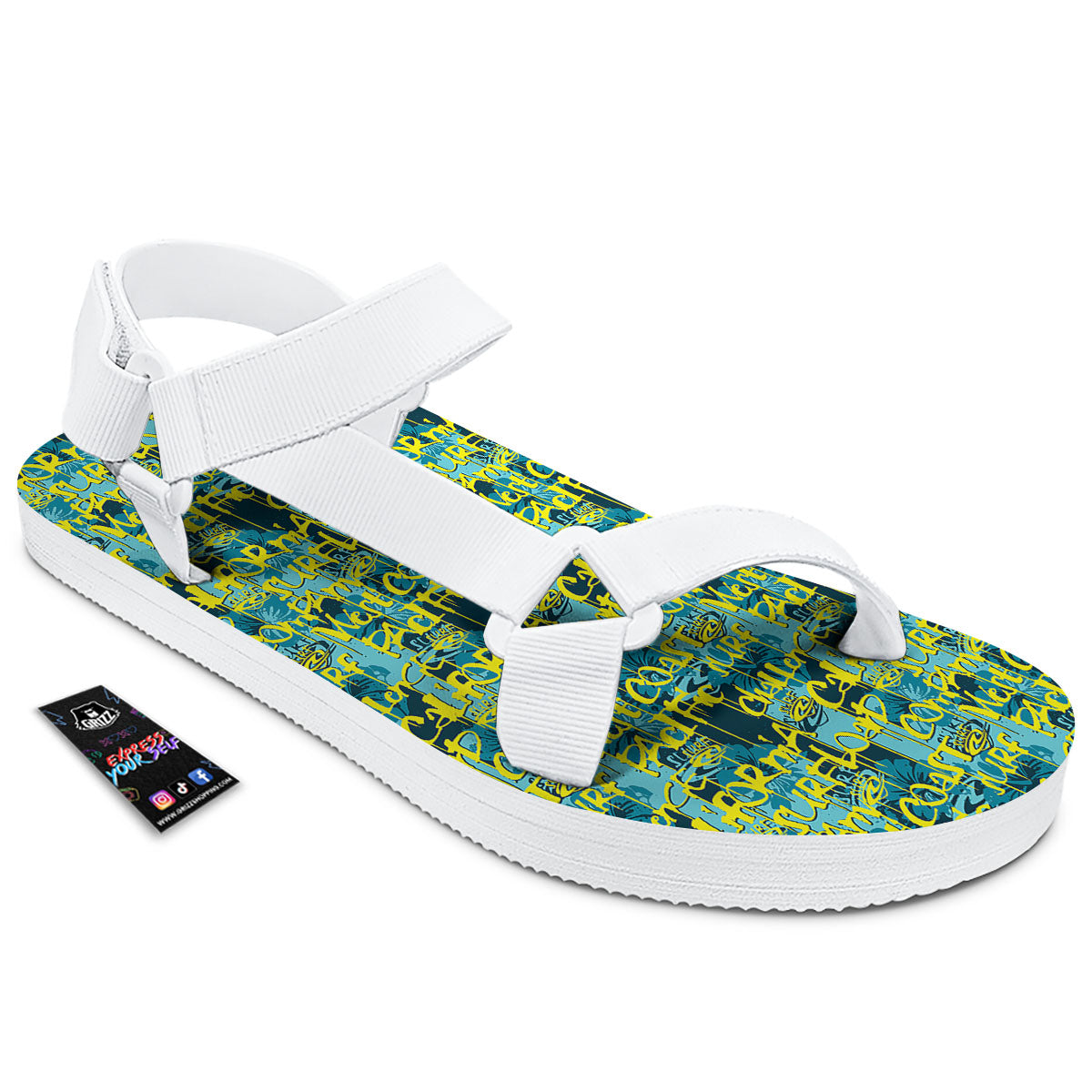 Surfing Graffiti Print Pattern White Open Toe Sandals-grizzshop