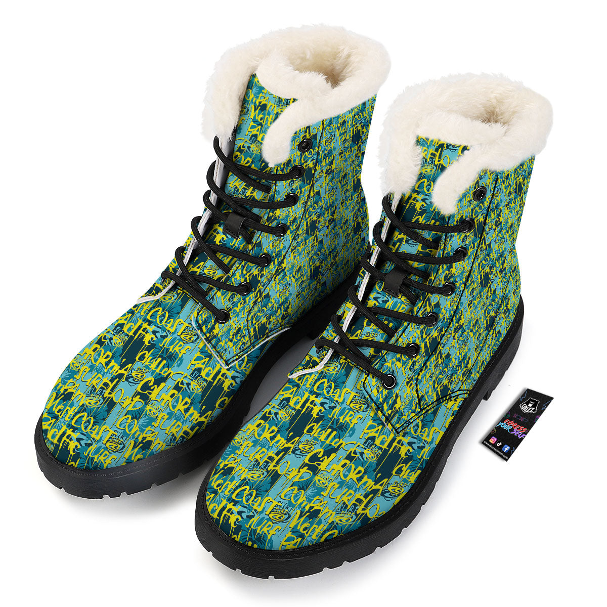 Surfing Graffiti Print Pattern Winter Boots-grizzshop