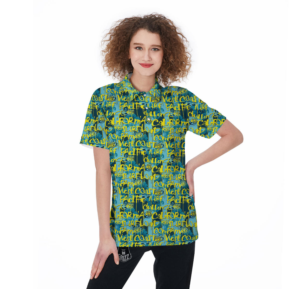 Surfing Graffiti Print Pattern Women's Golf Shirts-grizzshop