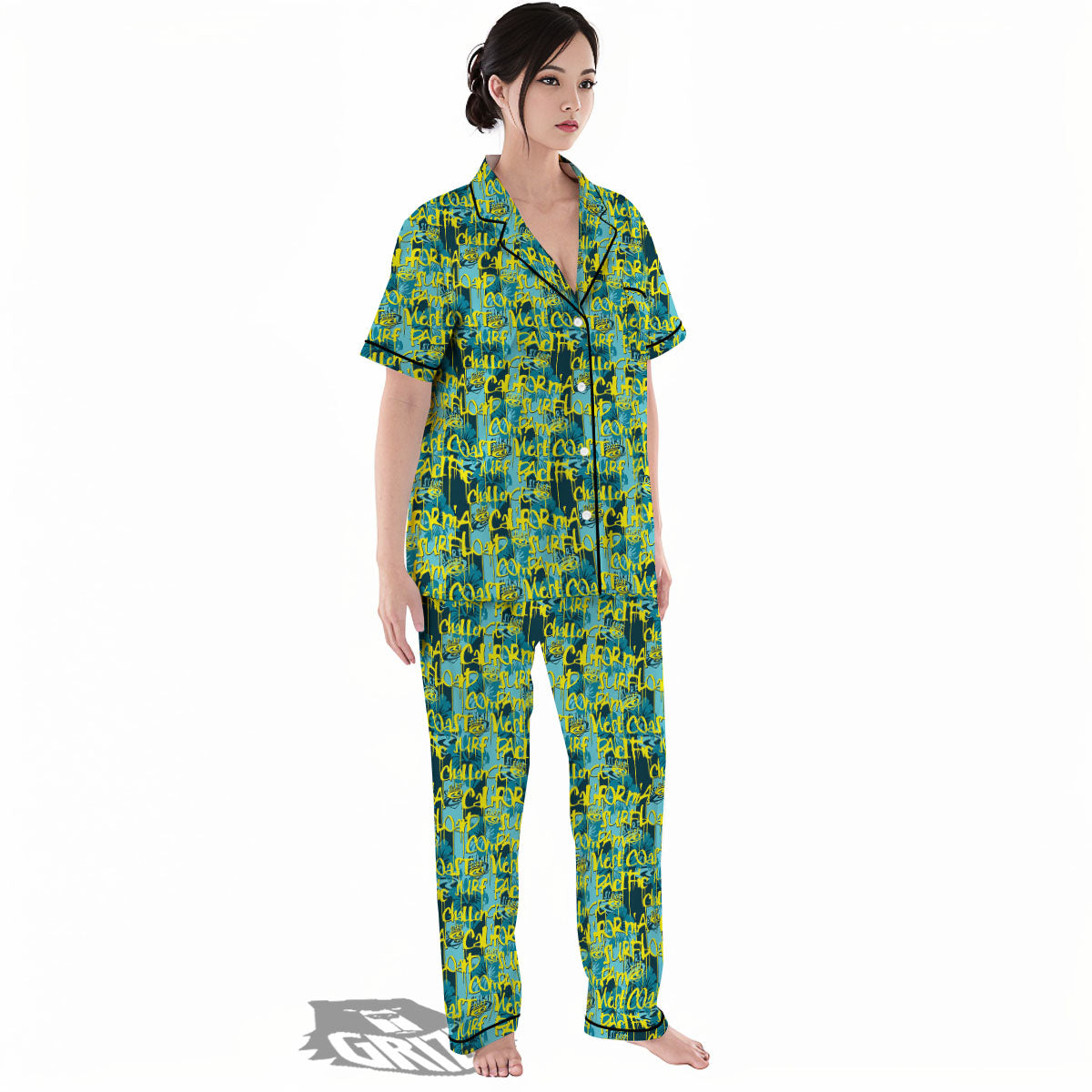 Surfing Graffiti Print Pattern Women's Pajamas Set-grizzshop