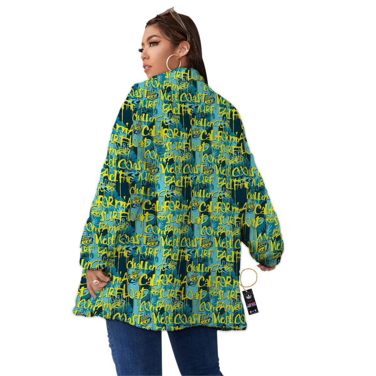 Surfing Graffiti Print Pattern Women's Sherpa Jacket-grizzshop