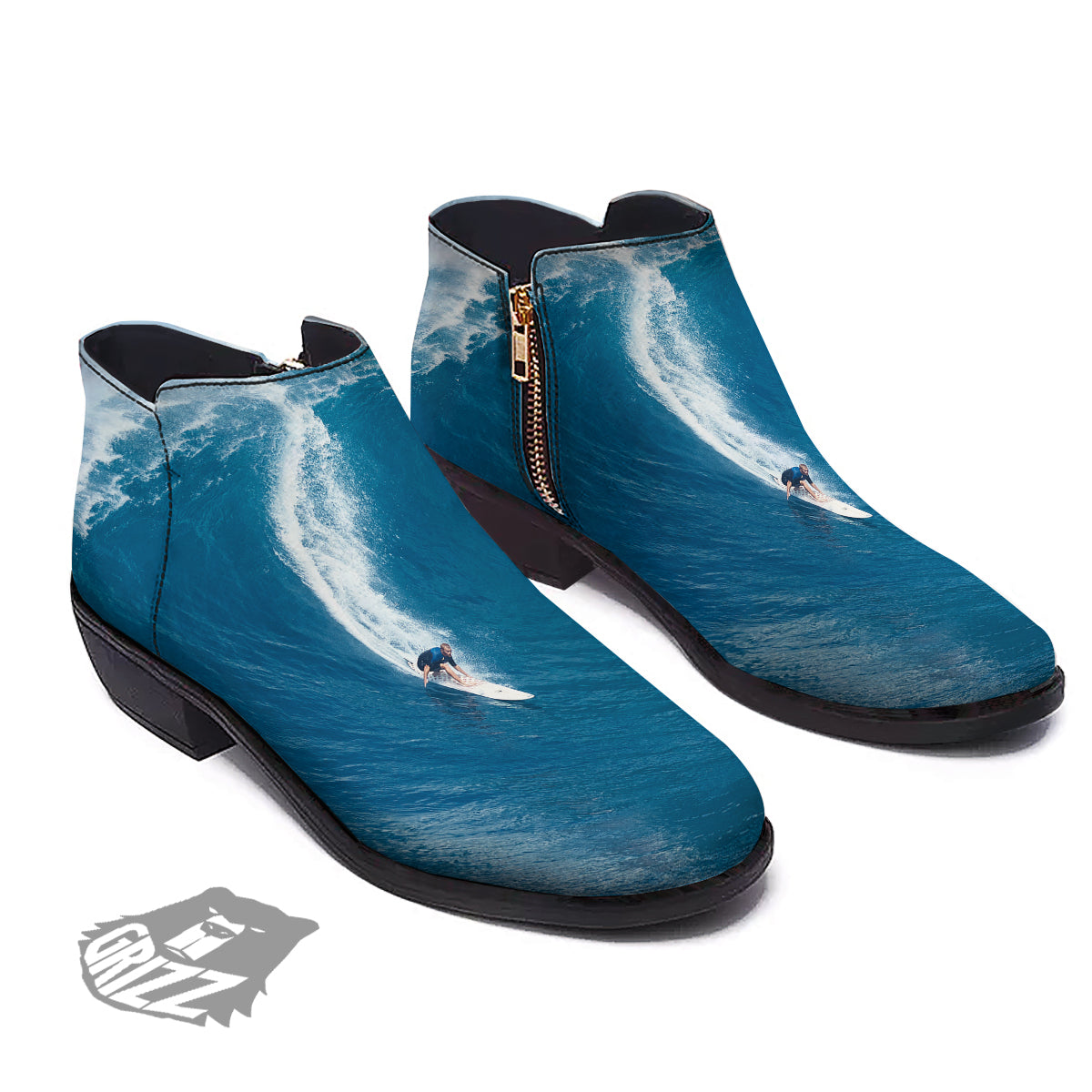 Surfing On Sea Print Ankle Boots-grizzshop
