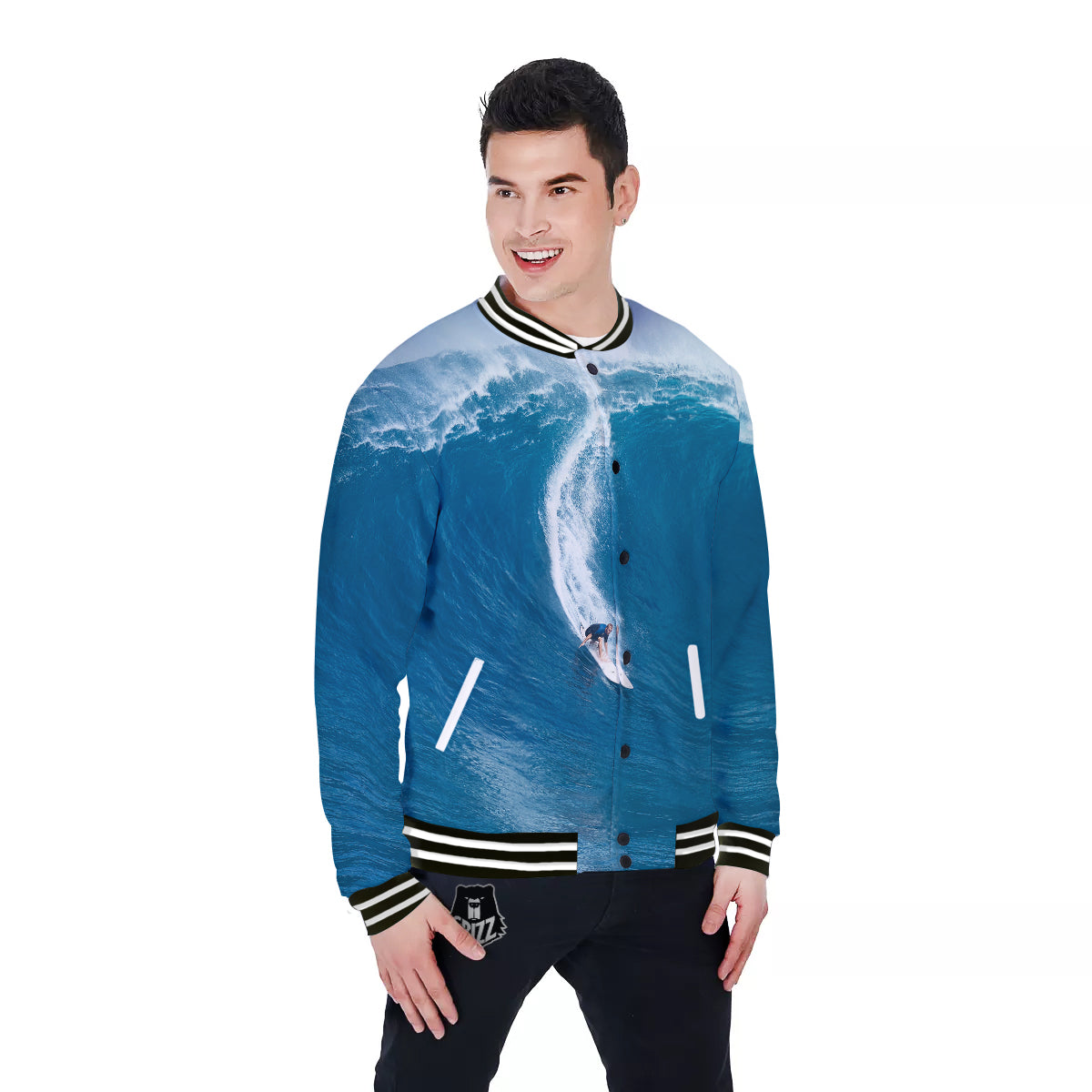 Surfing On Sea Print Baseball Jacket-grizzshop