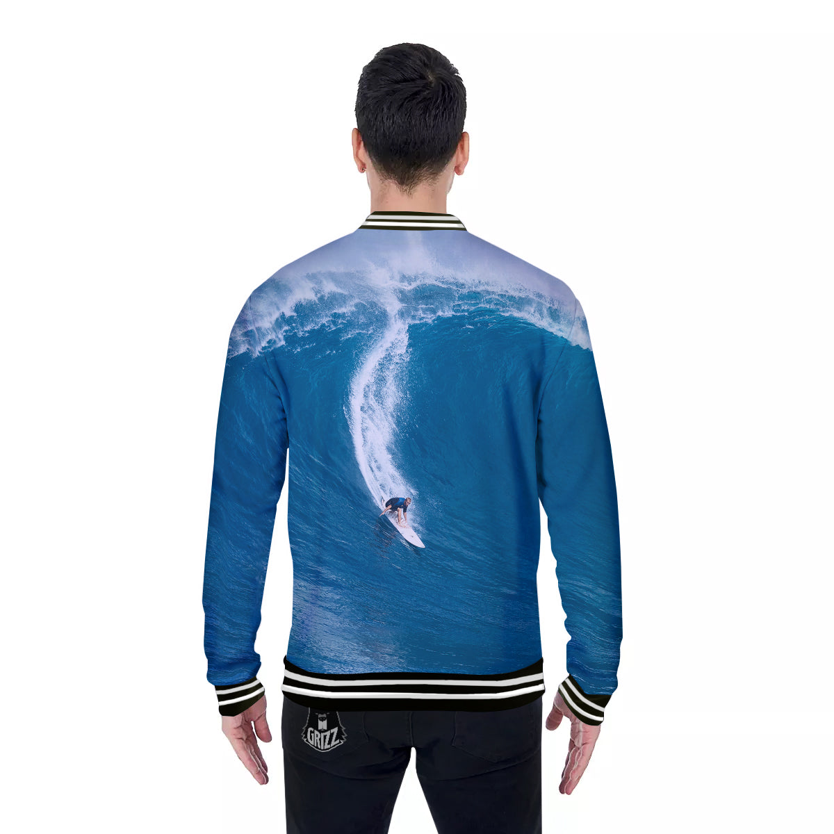 Surfing On Sea Print Baseball Jacket-grizzshop