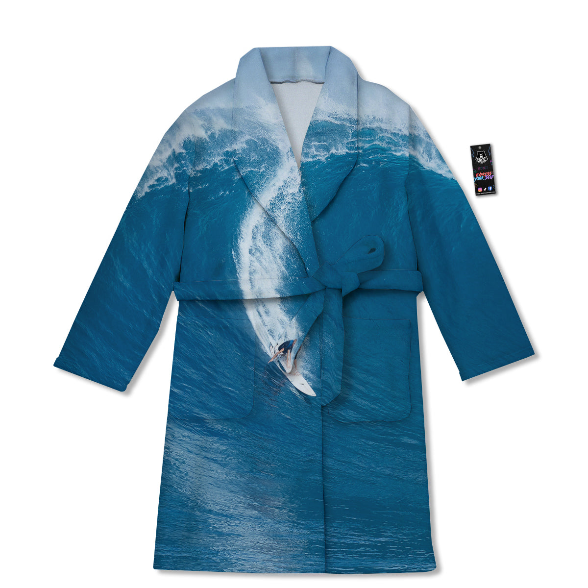 Surfing On Sea Print Bathrobe-grizzshop
