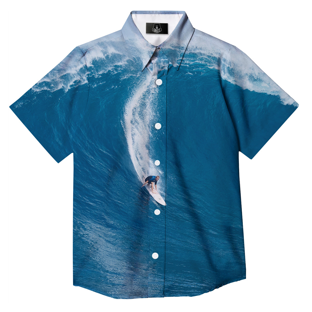 Surfing On Sea Print Button Up Shirt-grizzshop