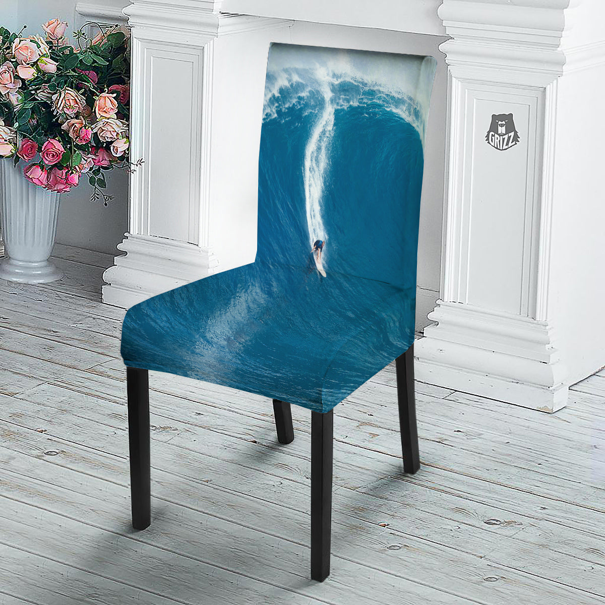 Surfing On Sea Print Dining Chair Slipcover-grizzshop