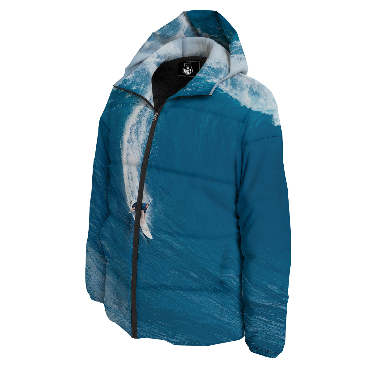 Surfing On Sea Print Down Jacket-grizzshop