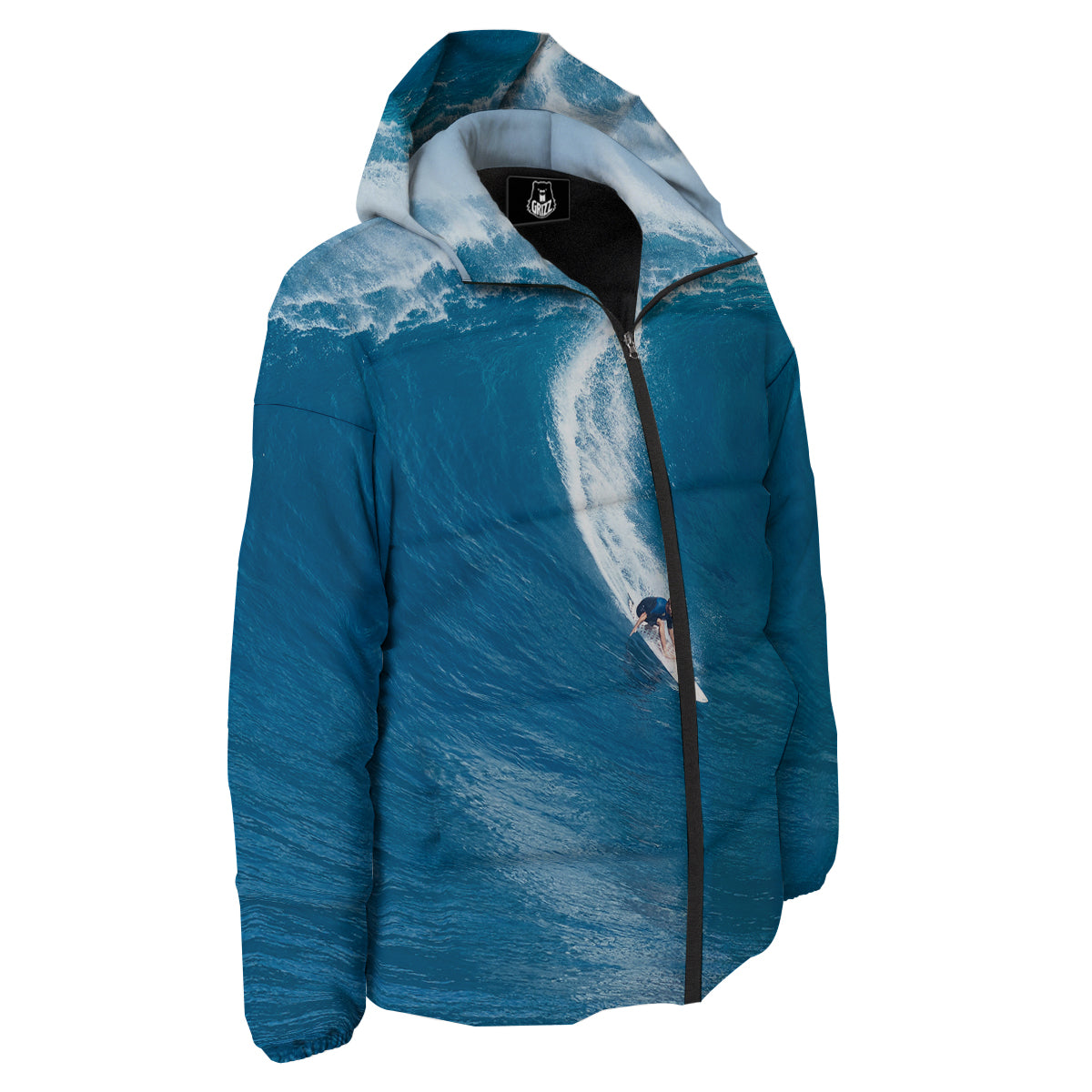 Surfing On Sea Print Down Jacket-grizzshop