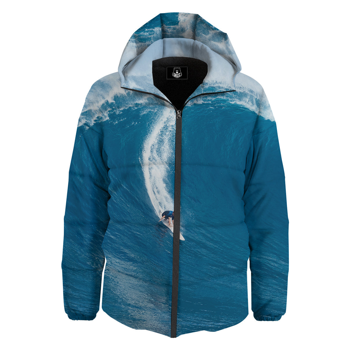Surfing On Sea Print Down Jacket-grizzshop