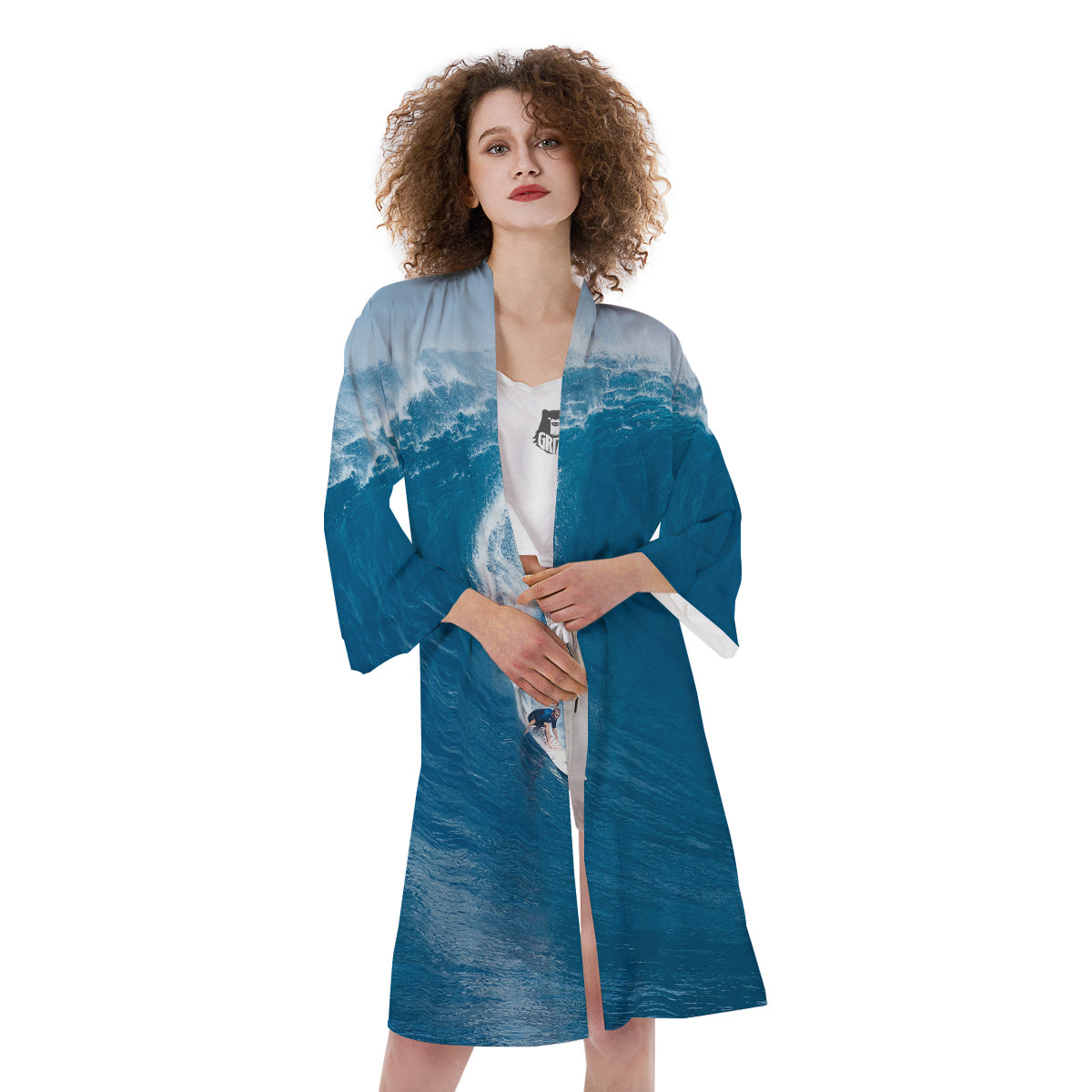 Surfing On Sea Print Kimono-grizzshop