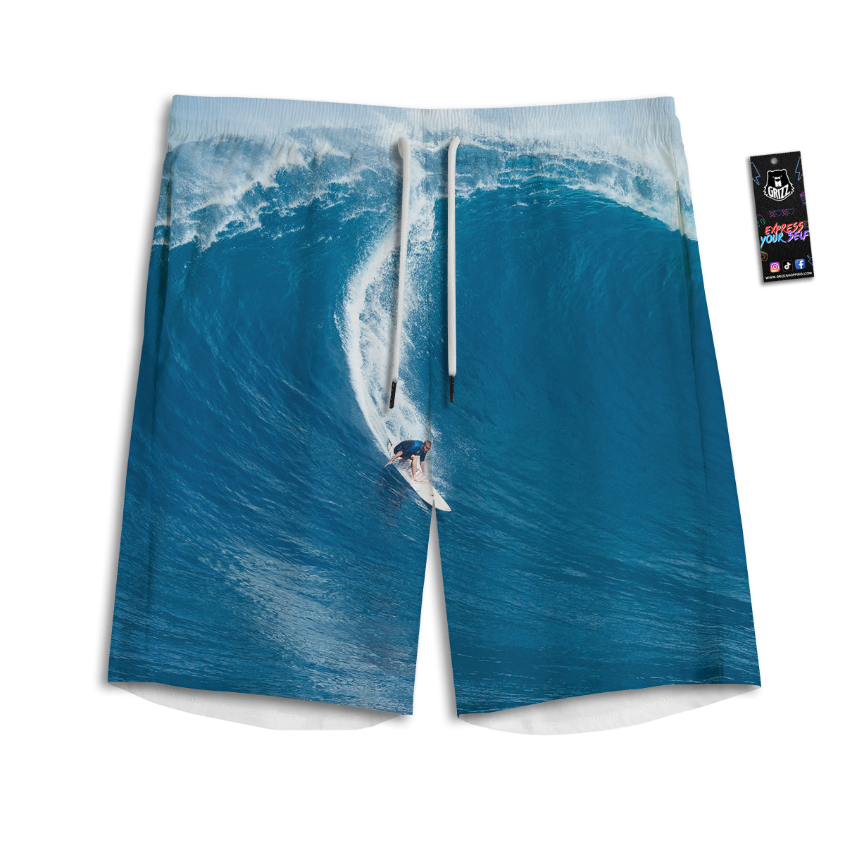 Surfing On Sea Print Men's Athletic Shorts