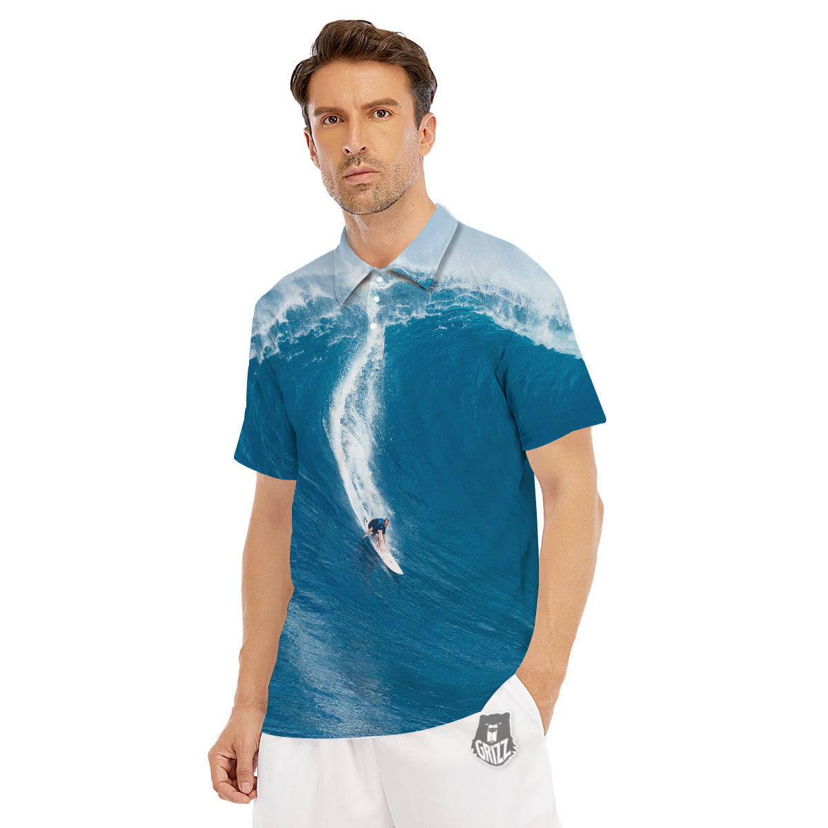 Surfing On Sea Print Men's Golf Shirts-grizzshop