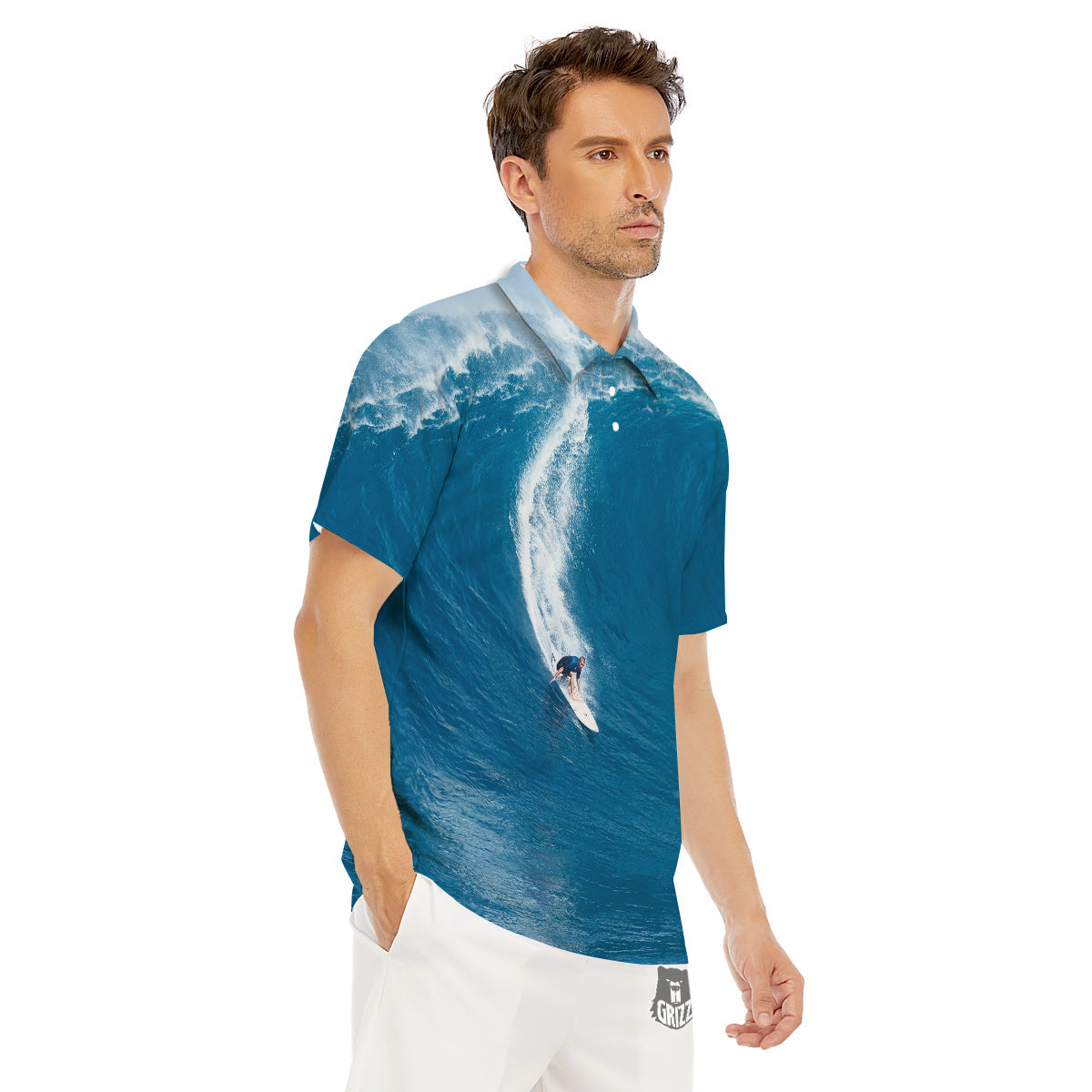 Surfing On Sea Print Men's Golf Shirts-grizzshop