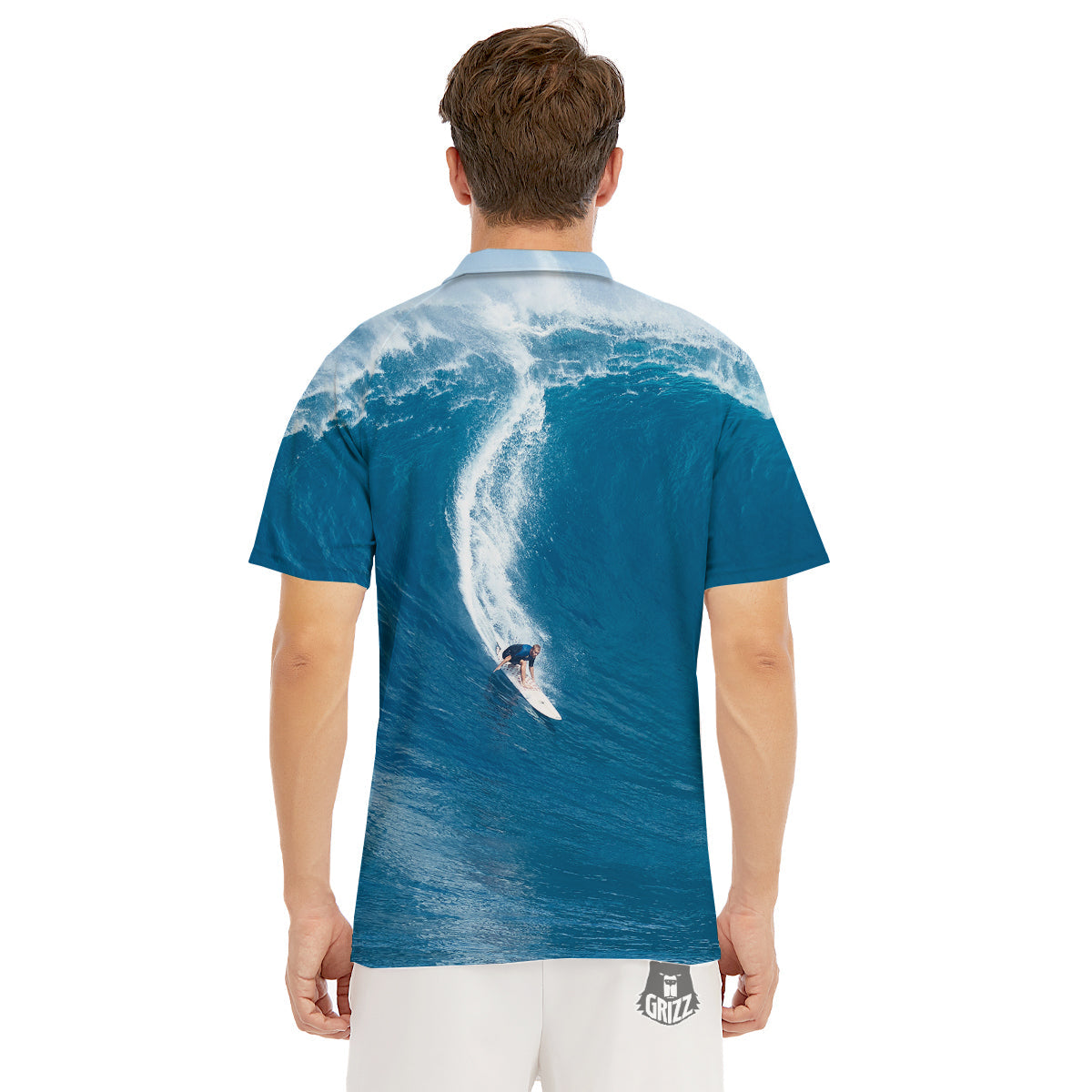 Surfing On Sea Print Men's Golf Shirts-grizzshop