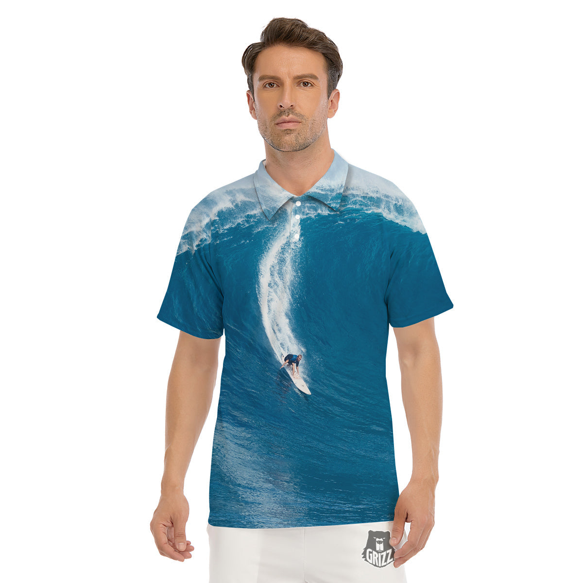 Surfing On Sea Print Men's Golf Shirts-grizzshop