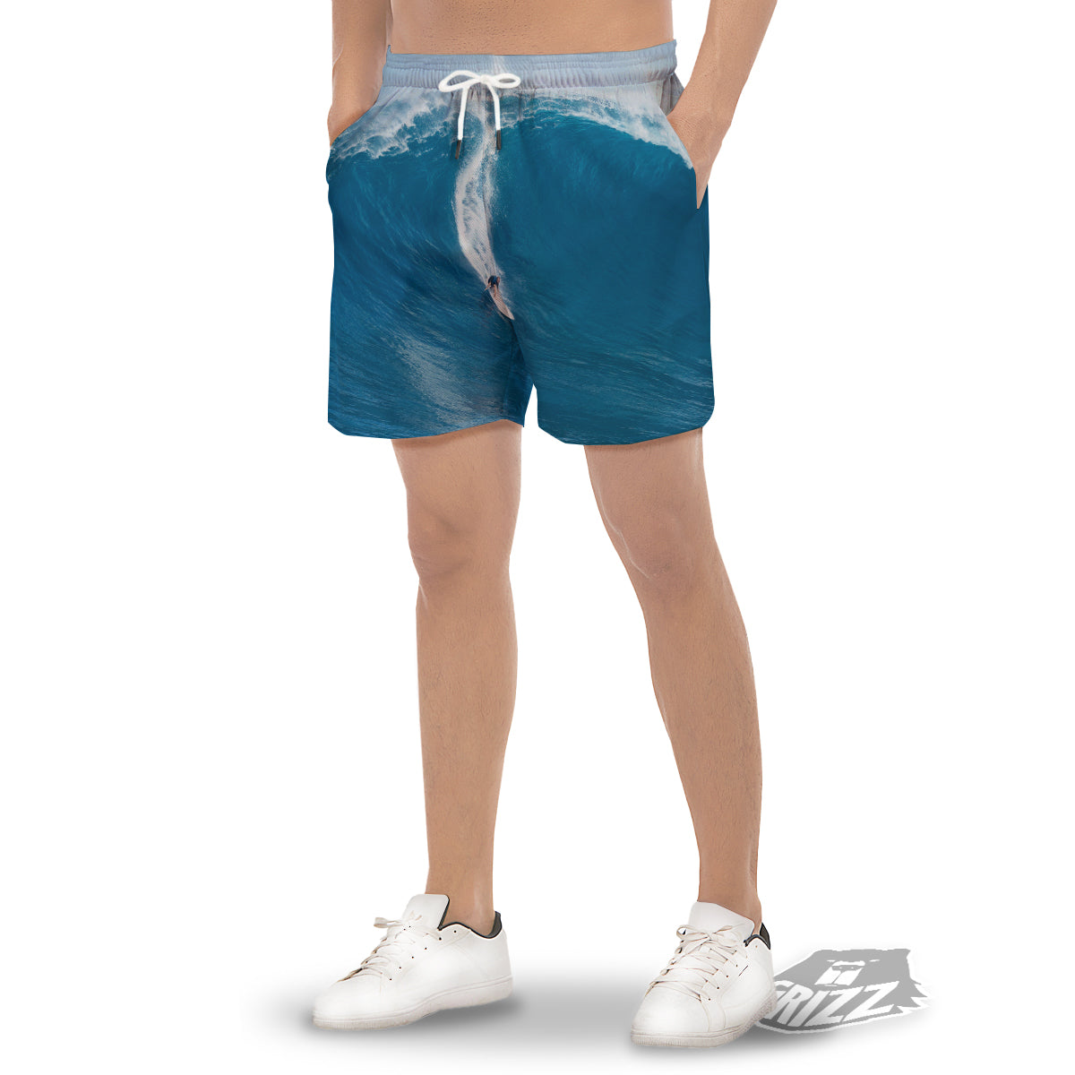 Surfing On Sea Print Men's Gym Shorts-grizzshop