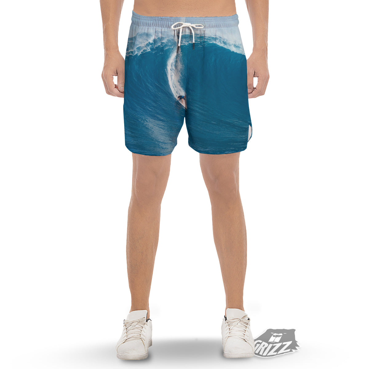 Surfing On Sea Print Men's Gym Shorts-grizzshop