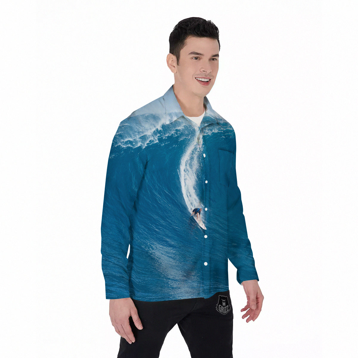 Surfing On Sea Print Men's Long Sleeve Shirts-grizzshop