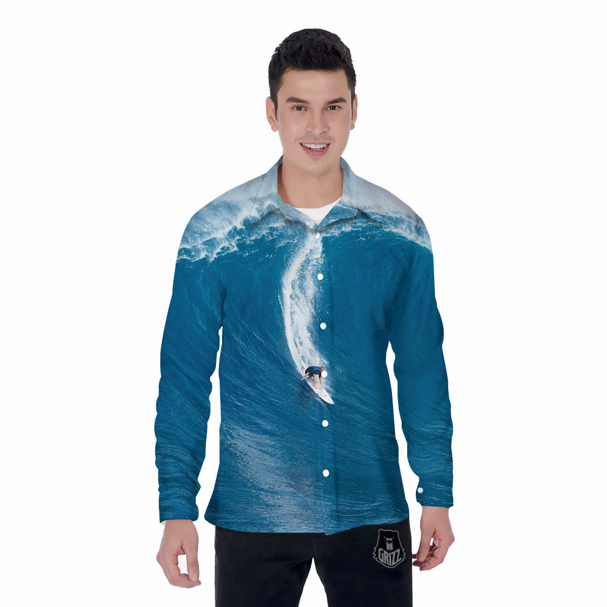 Surfing On Sea Print Men's Long Sleeve Shirts-grizzshop