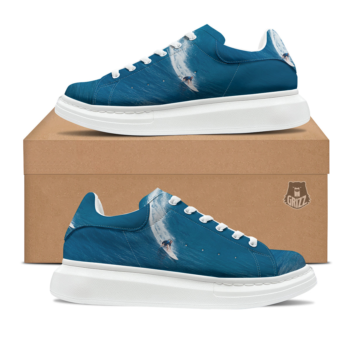 Surfing On Sea Print Platform Shoes-grizzshop