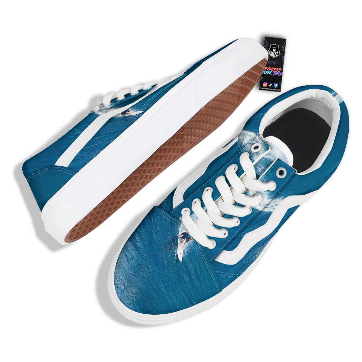 Surfing On Sea Print Skate Shoes-grizzshop