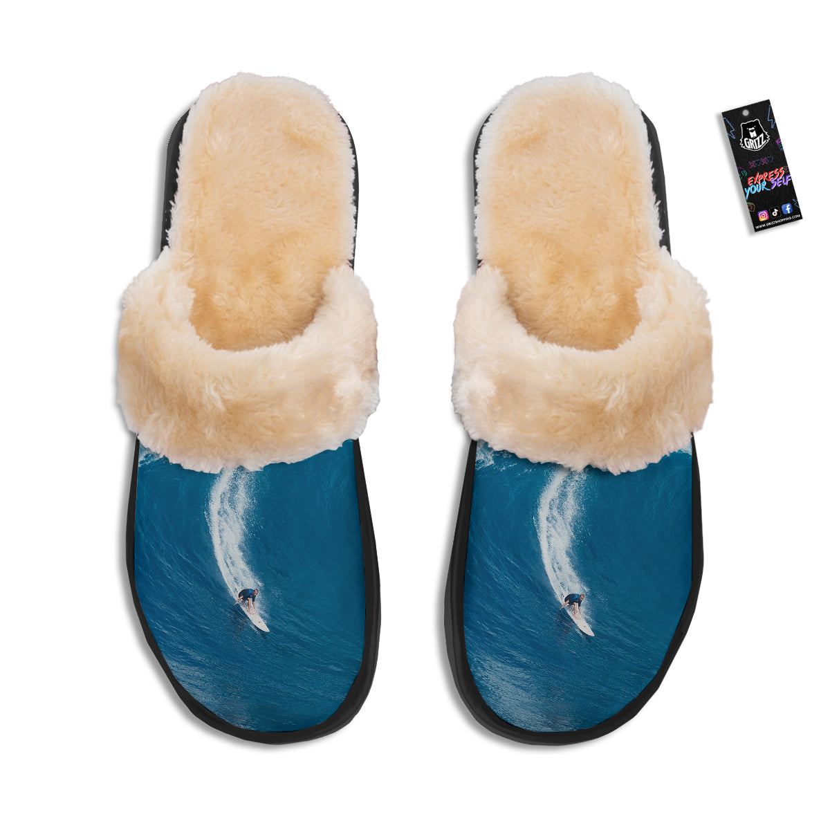 Surfing On Sea Print Slippers-grizzshop