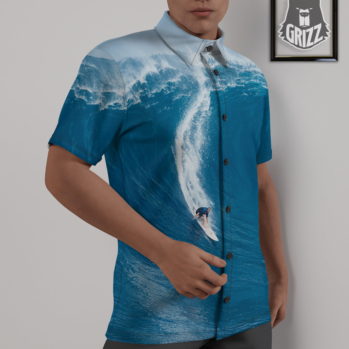 Surfing On Sea Print Untucked Shirts-grizzshop