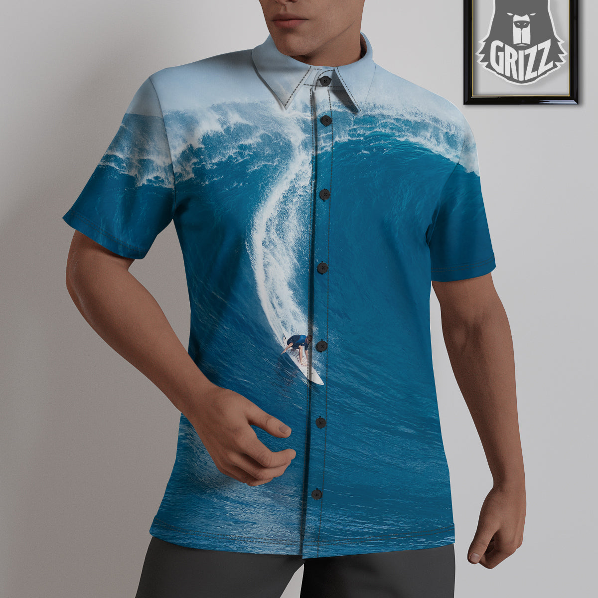 Surfing On Sea Print Untucked Shirts-grizzshop