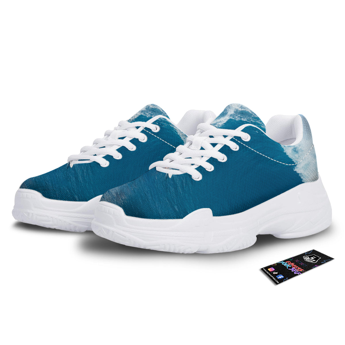 Surfing On Sea Print White Chunky Shoes-grizzshop