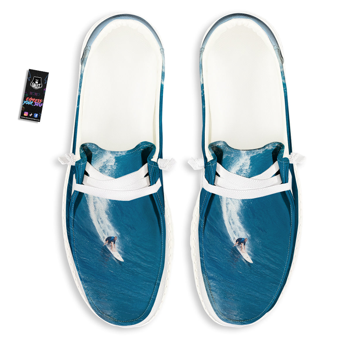 Surfing On Sea Print White Loafers-grizzshop