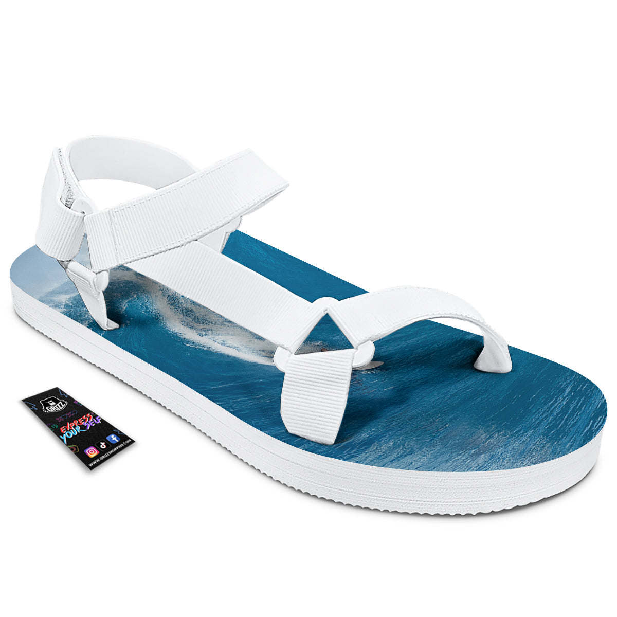 Surfing On Sea Print White Open Toe Sandals-grizzshop