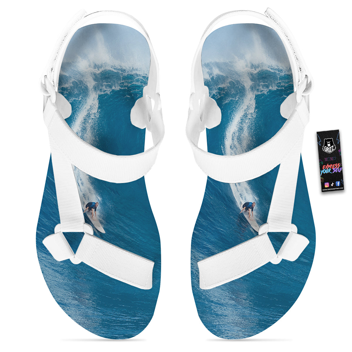 Surfing On Sea Print White Open Toe Sandals-grizzshop