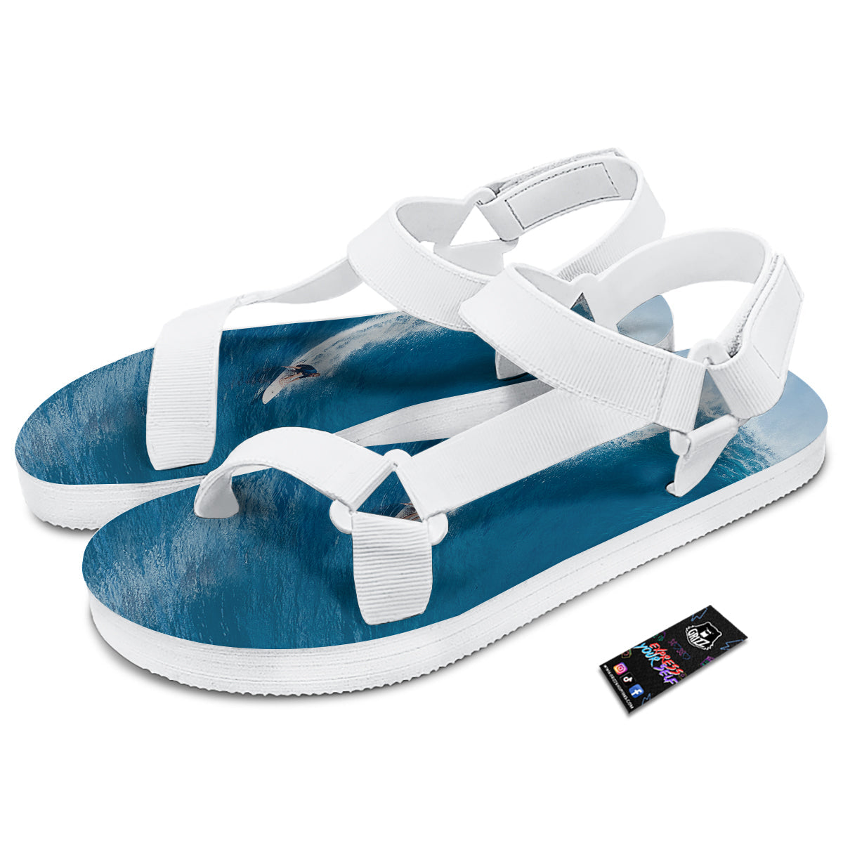 Surfing On Sea Print White Open Toe Sandals-grizzshop