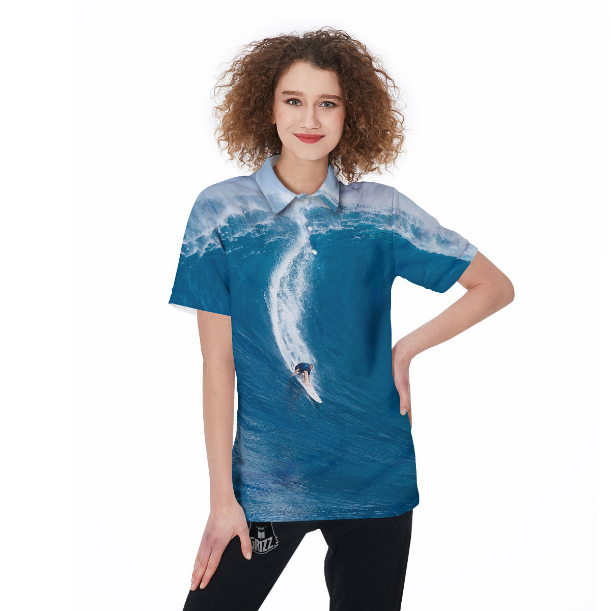 Surfing On Sea Print Women's Golf Shirts-grizzshop