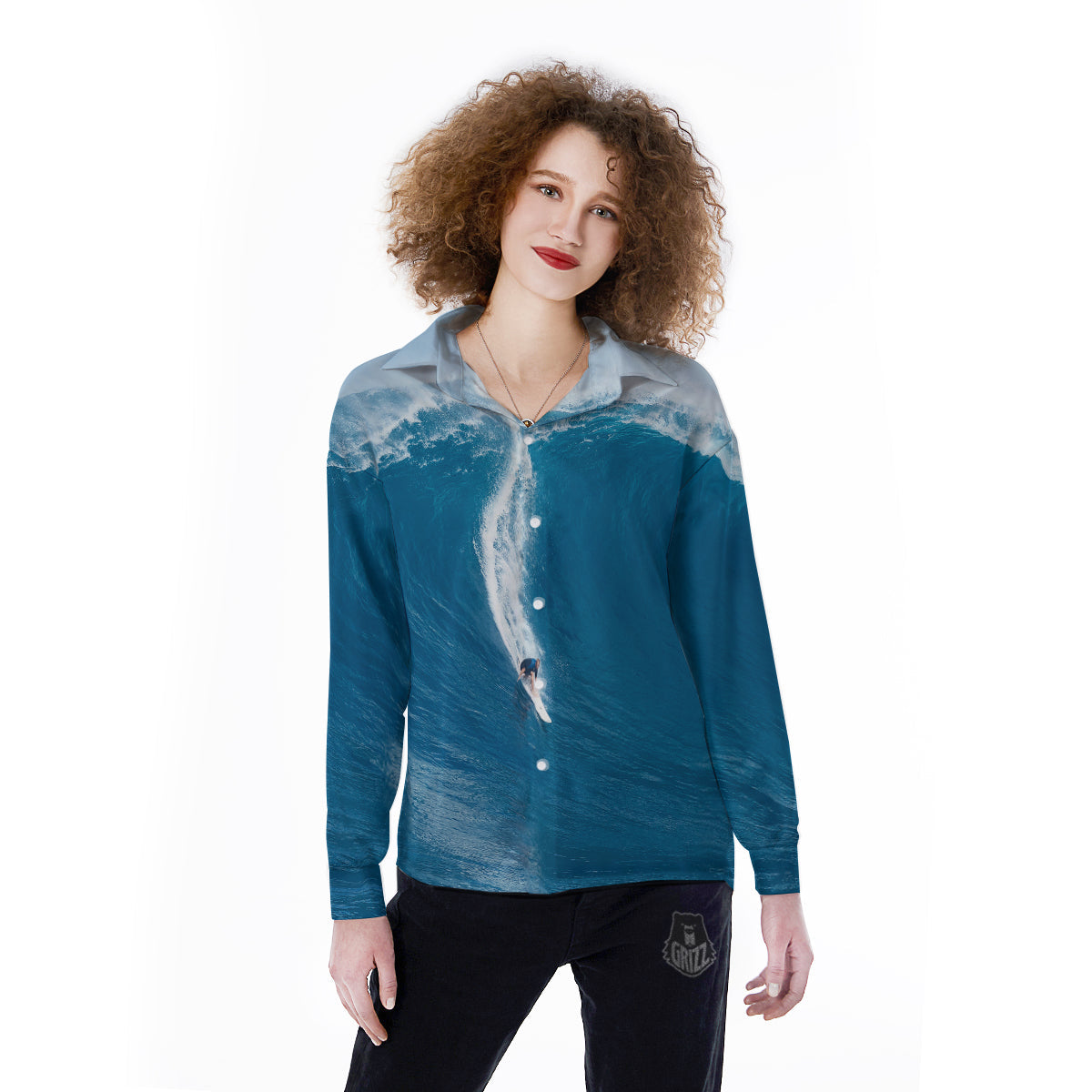 Surfing On Sea Print Women's Long Sleeve Shirts-grizzshop