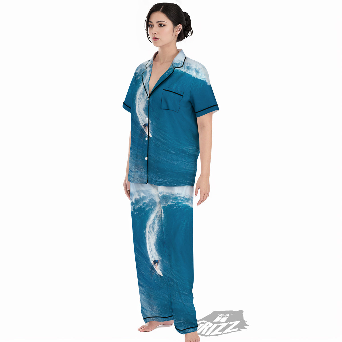 Surfing On Sea Print Women's Pajamas Set-grizzshop