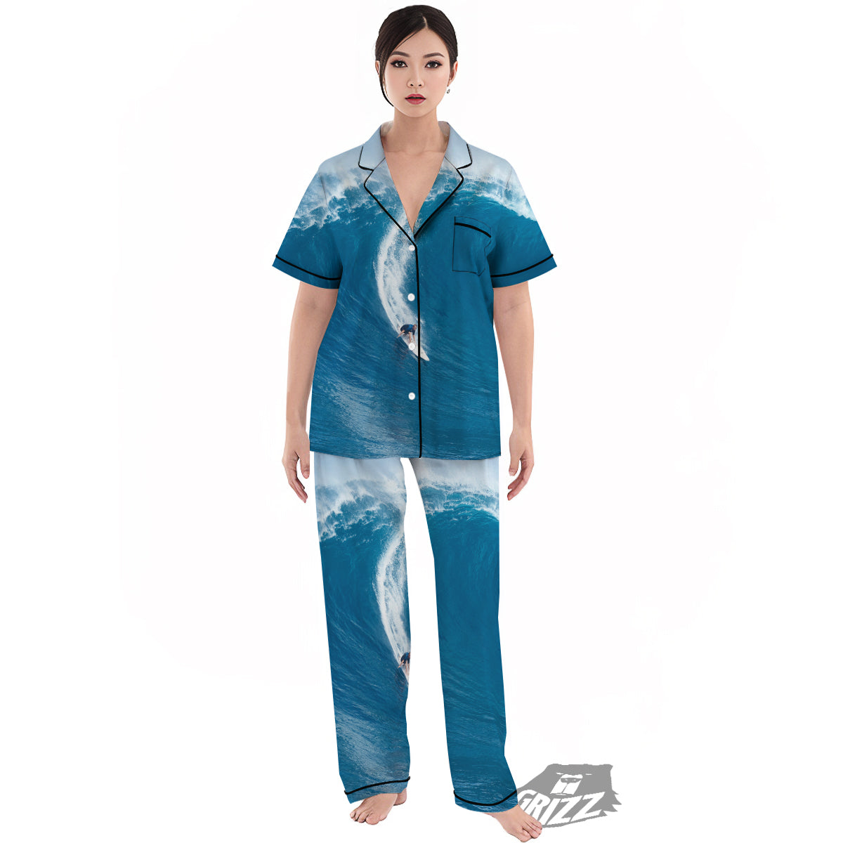 Surfing On Sea Print Women's Pajamas Set-grizzshop