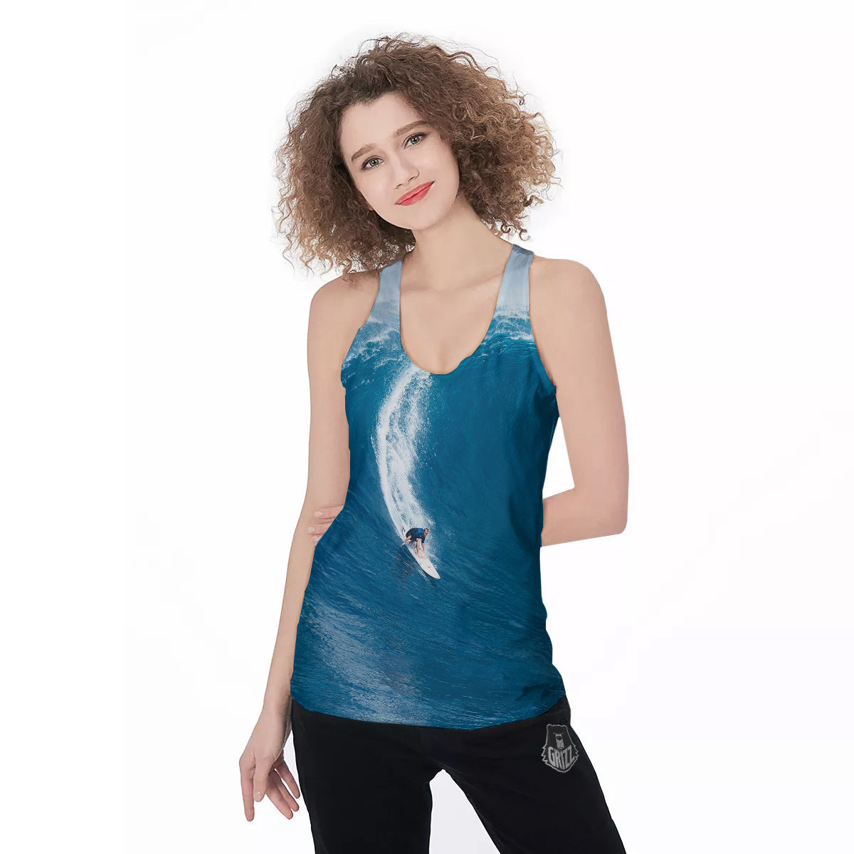 Surfing On Sea Print Women's Racerback Tank Top-grizzshop