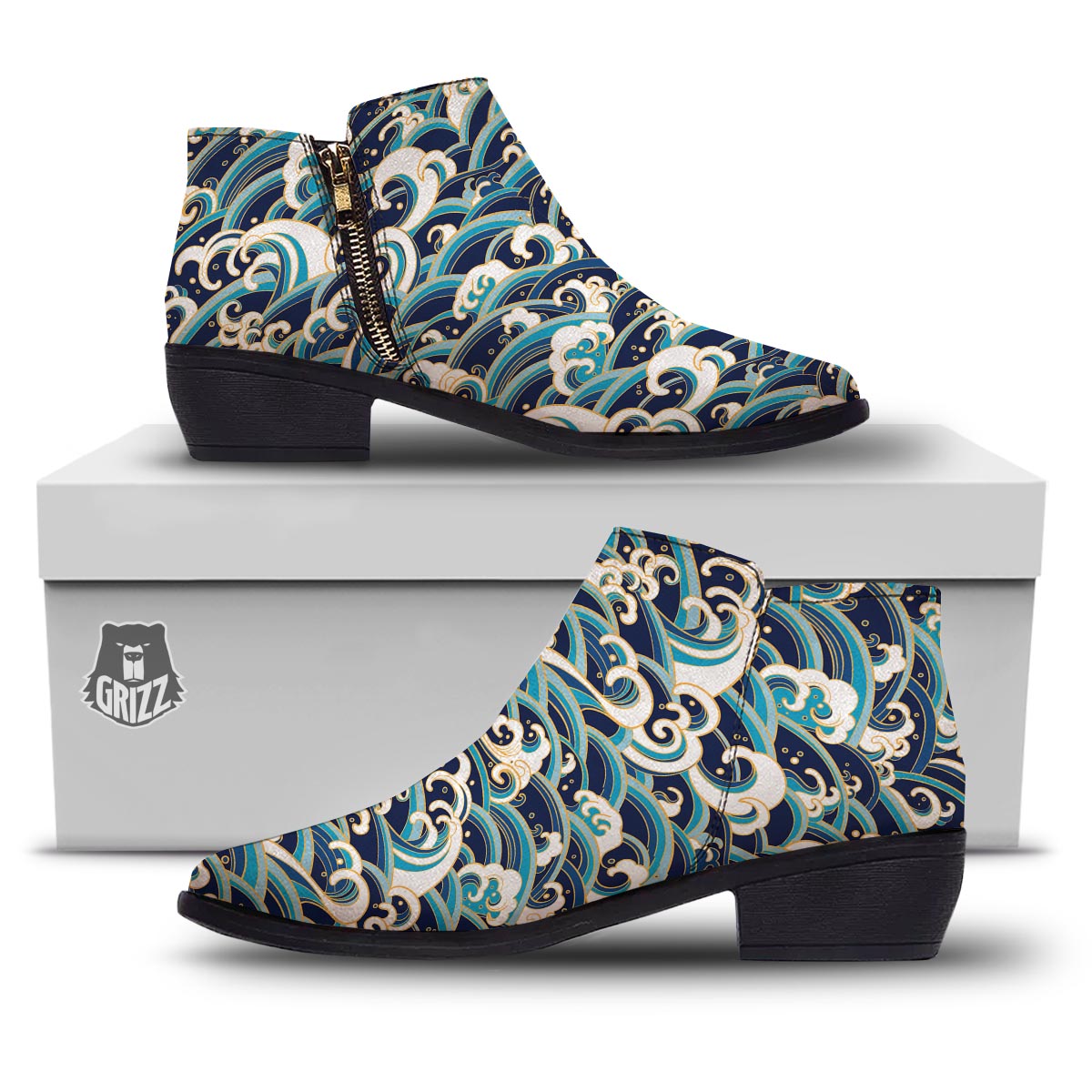 Surfing Sea Wave Print Pattern Ankle Boots-grizzshop