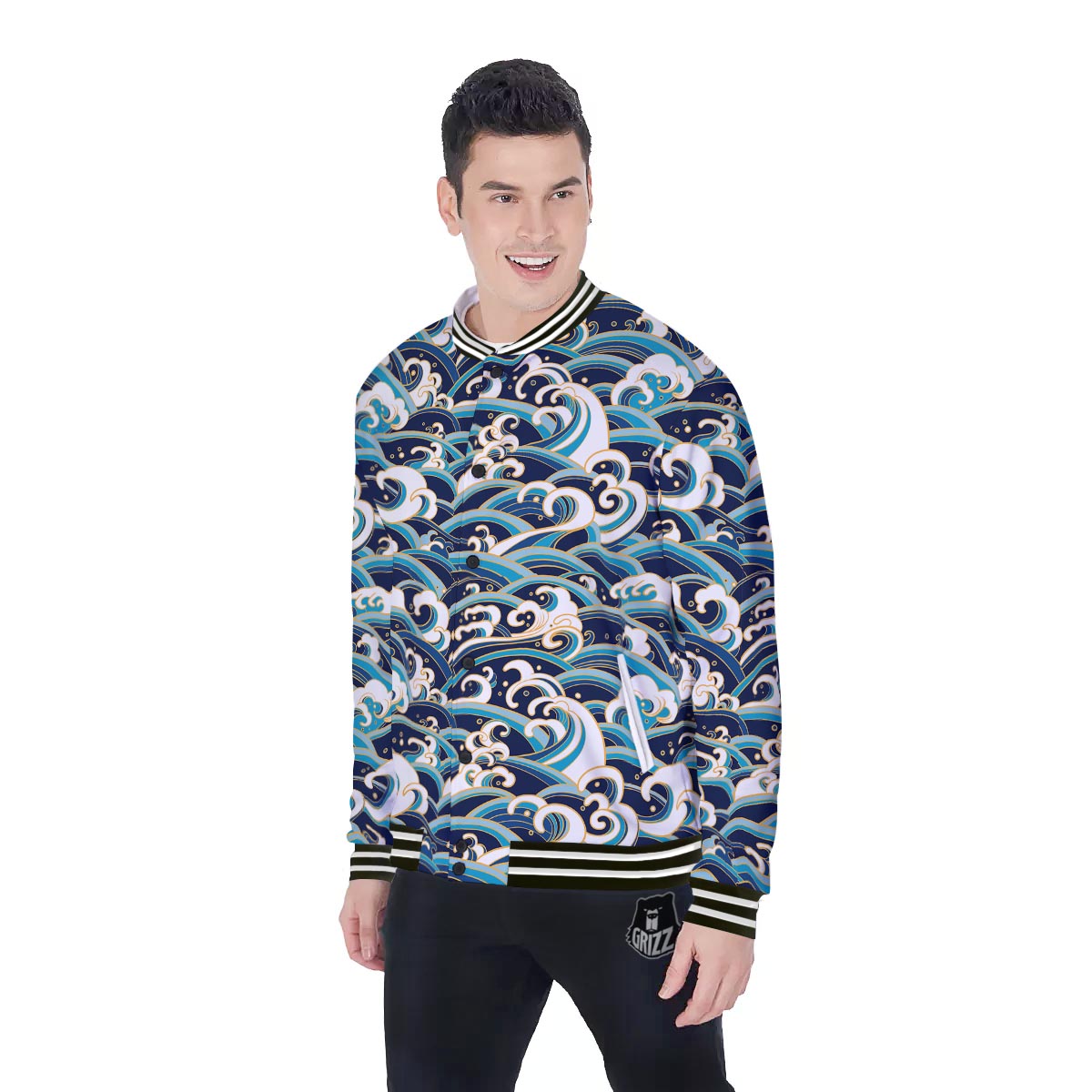 Surfing Sea Wave Print Pattern Baseball Jacket-grizzshop