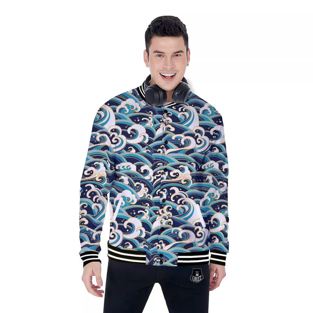 Surfing Sea Wave Print Pattern Baseball Jacket-grizzshop